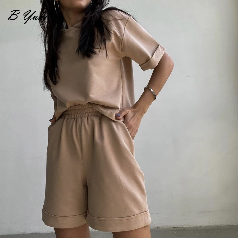 Blessyuki Summer 100% Cotton Sets Women 2023 New Casual Loose Two Pieces Short Sleeve T Shirts and High Waist Short Pants Suits