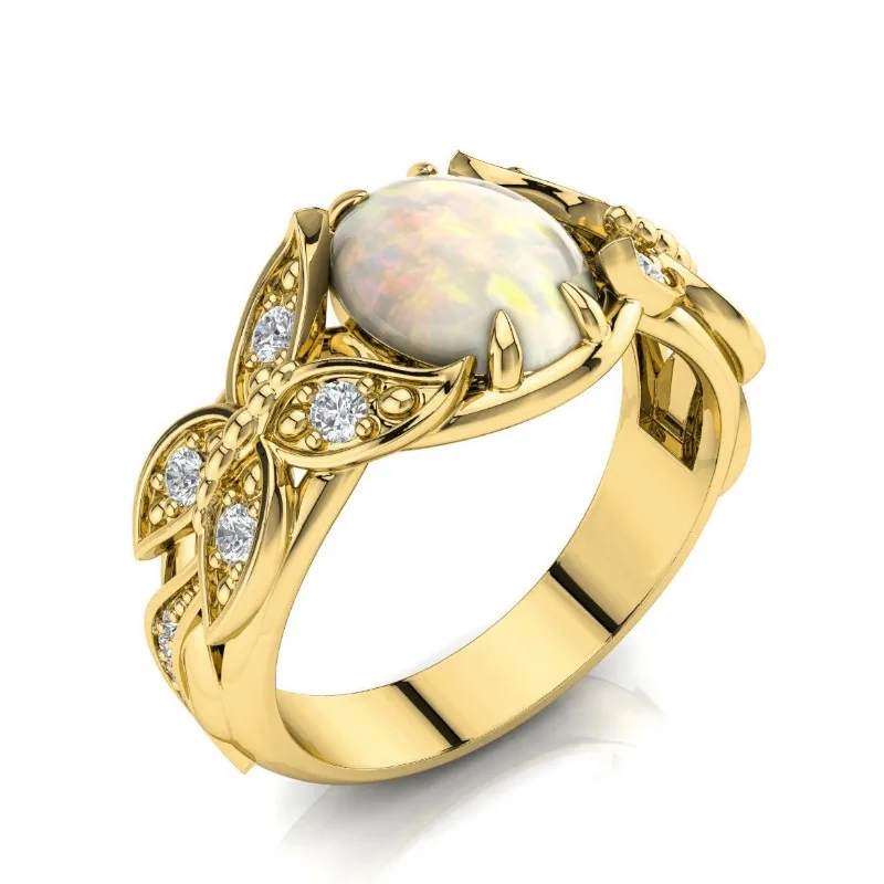 

Gorgeous Gold Color Round Flower White Stone Rings Wedding Party Jewelry Rings for Women