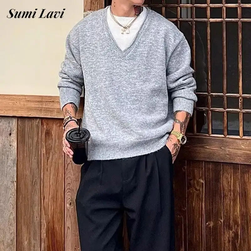 

New Casual Mens Knitting Sweaters Fashionable Double Layered Patchwork Design Jumpers Men Spring Autumn Vintage Knit Pullovers