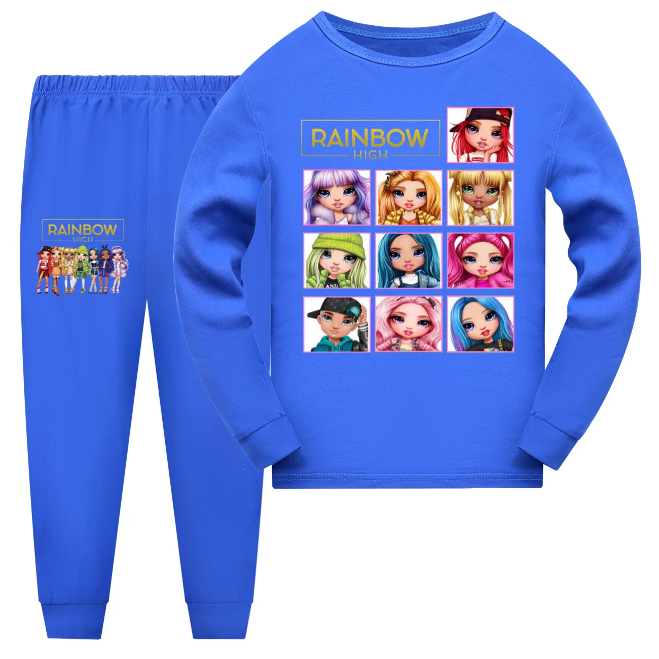 New Rainbow High Clothes Kids T-shirt Sweatpants 2pcs Set Baby Girls Long Sleeve Pajama Sets Boys Spring Sleepwear 5-16 Years