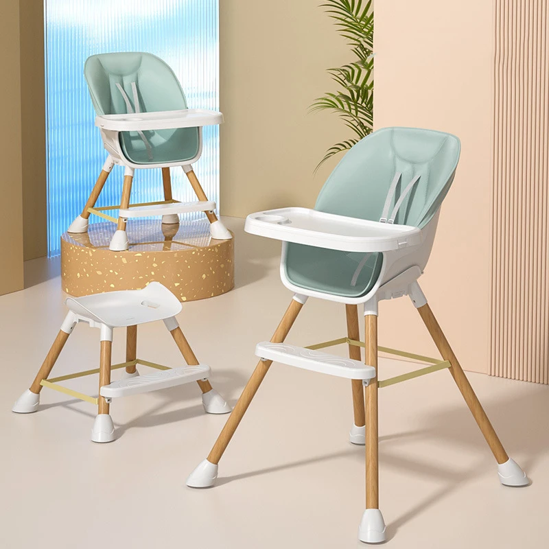 Silla moderna 4 en 1 para comer al aire libre para bebés, silla alta de comedor para niños, silla de alimentación antideslizante de madera de haya, gran oferta