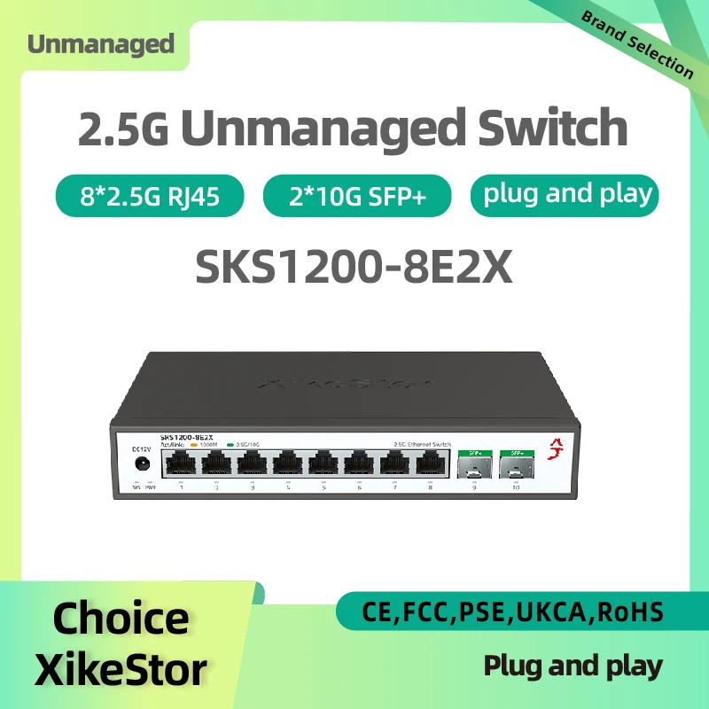 XikeStor Non gestito 8 porte 2,5G RJ45, 2 porte 10G SFP+Ethernet Plug and Play Supporto fanless Pon Stick ONU