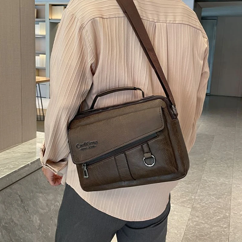Hochkapazitäts-Business-Aktentasche, Herren PU-Leder Laptop-Umhängetasche mit Verstellbarem Gurt für Alle Gelegenheiten – Detail 9