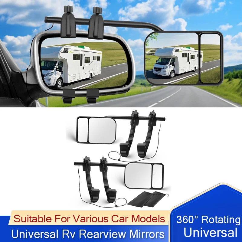زوج واحد من مرايا الرؤية الخلفية Rv العالمية مع رؤية خلفية مساعدة مزدوجة 360 ° دوارة متعددة الزوايا مناسبة للسيارات وسيارات الدفع الرباعي والشاحنات #1
