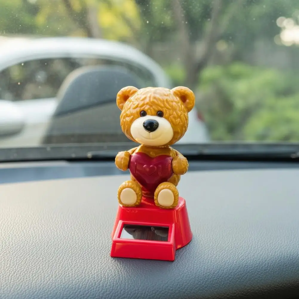 Automatic Shaking Head Toy Solar Car Ornament Love Bear Shaking Head Car Ornament Dashboard Decoration Solar Powered Auto