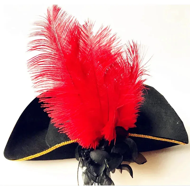 A Litter Of Bears Jack Sparrow Captain Rustic Tricorn Cap Black Ancient Hats Vintage Feather Hat Pirate Court T 2025 New