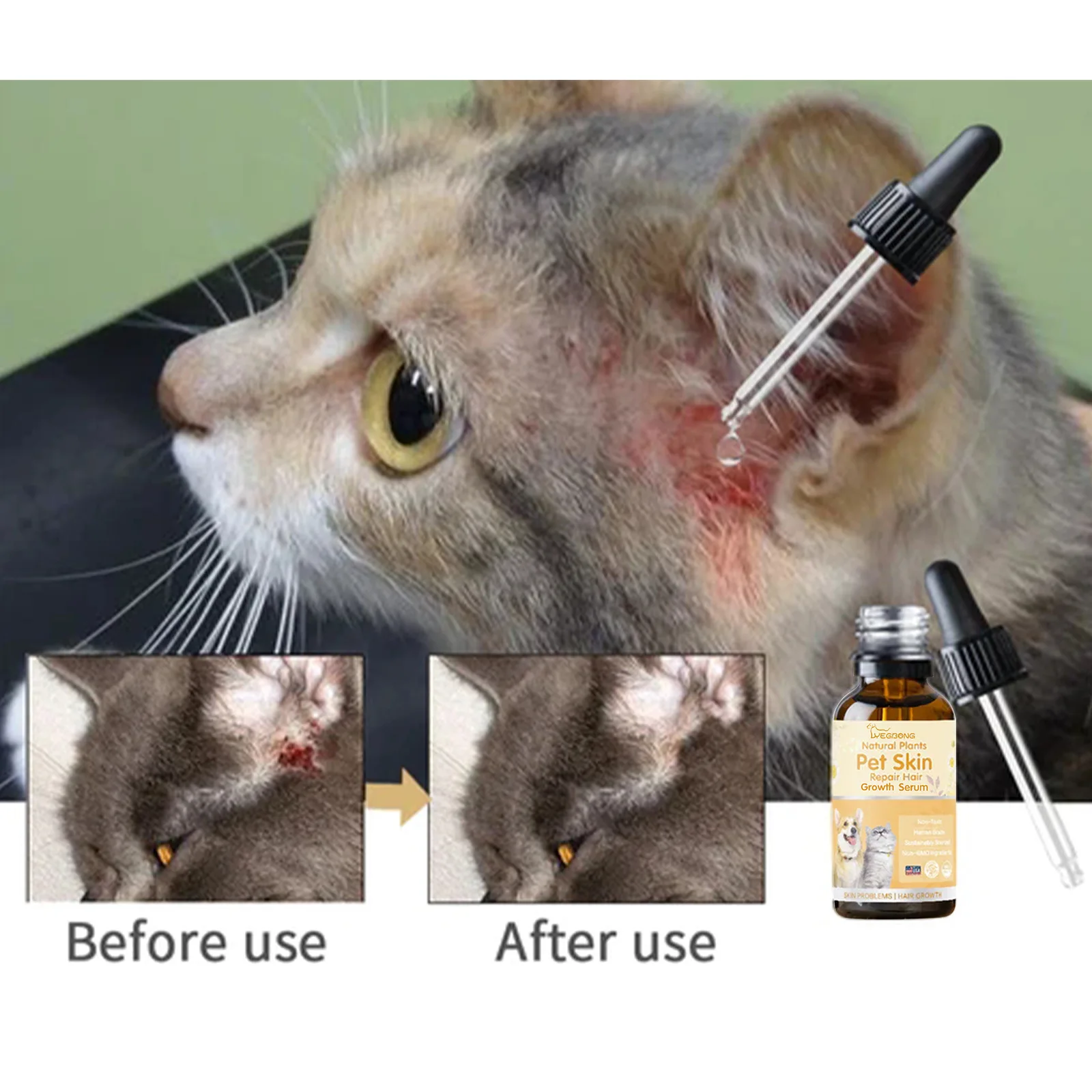 Pet Skin Disease Liquid Fur Repair Cat Hair Loss Wound Recover Anti Mite Dog Itch Relieve Non Toxic Ringworm Treatment for Pet