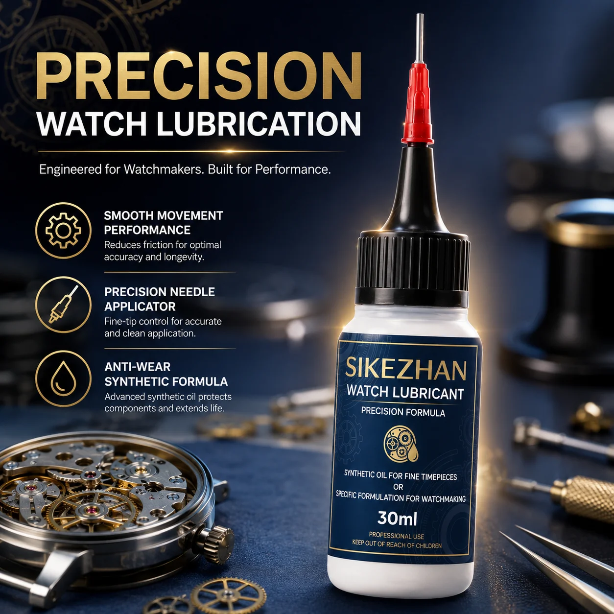 Huile synthétique pour montres 30 ml, lubrifiant, distributeur d'aiguilles de précision pour montres mécaniques, horloges, kit d'entretien et de réparation d'horlogerie