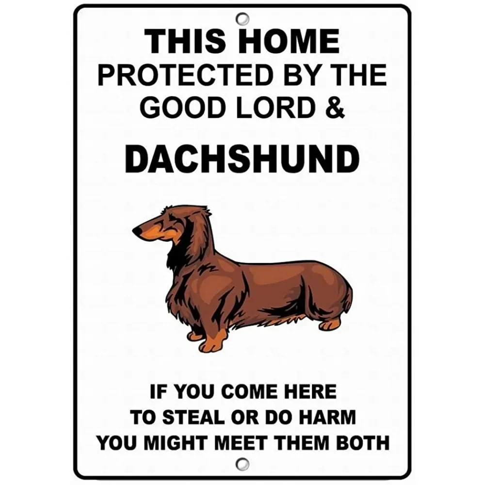 علامة قصدير معدنية مزخرفة عتيقة تحذير منطقة محدودة Dachshund مراقبة 24 ساعة تحذير لوحة معدنية مزخرفة 8x12 بوصة