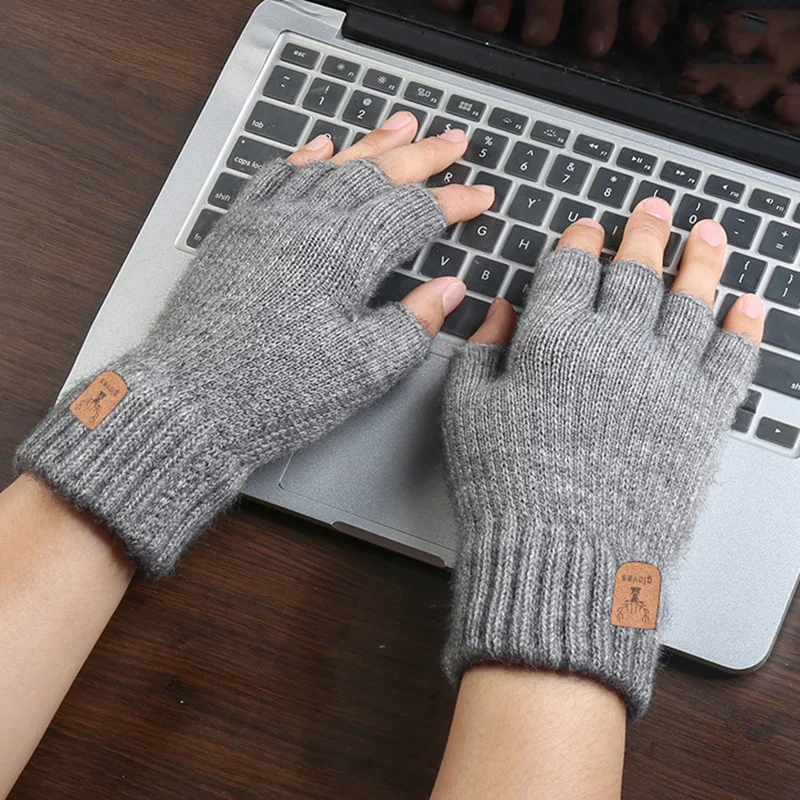 

Winter Autumn Knitted Gloves Warm Plush Fingerless Gloves for Men & Women Outdoor Windproof Driving Touchscreen Gloves