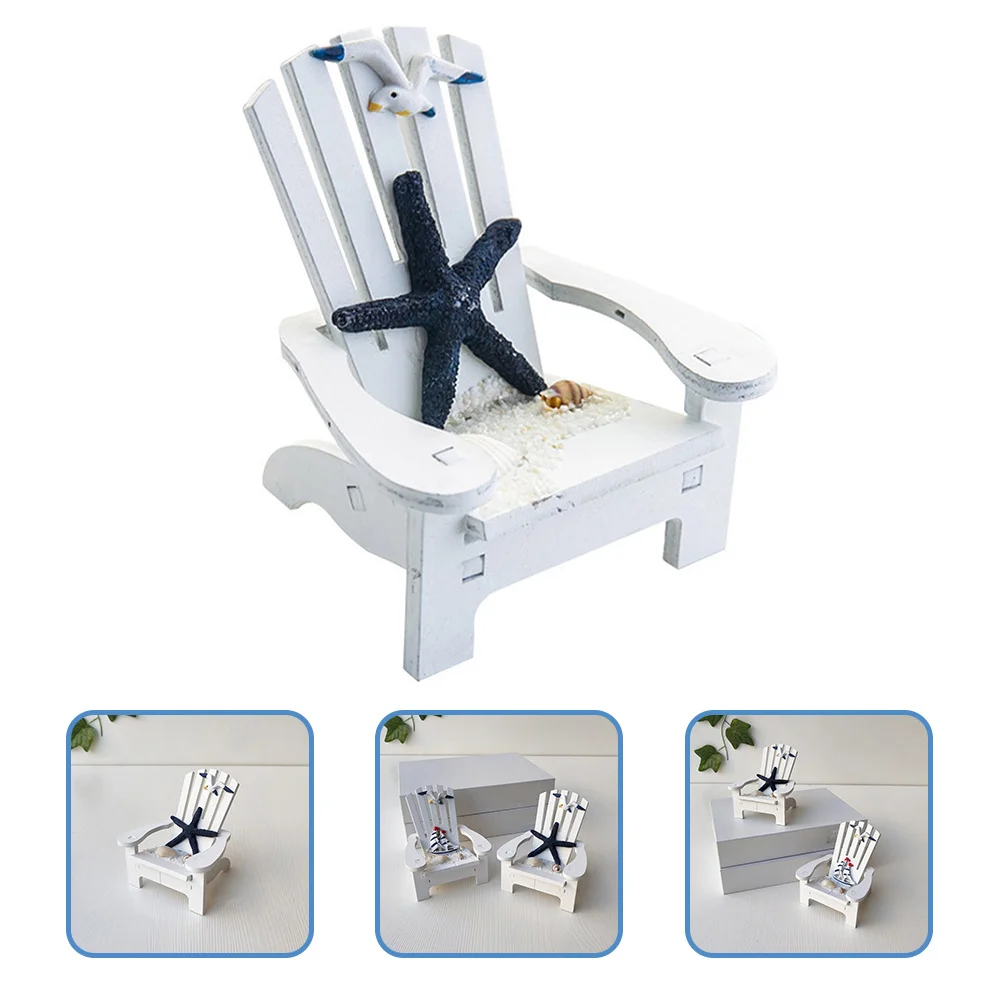 2Pcs Miniature Beach Chairs Wooden Mediterranean Style Home Office Decor Relaxed Atmosphere Decorative Ornament