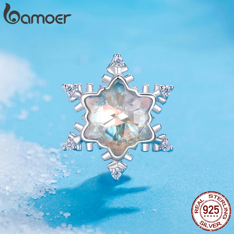 Bamoer Original 925 Sterling Silver Snow Moon Charm Ice Crystal Pendant Pearl Snowman Winter for Women DIY Fine Jewelry Gifts - Image 4