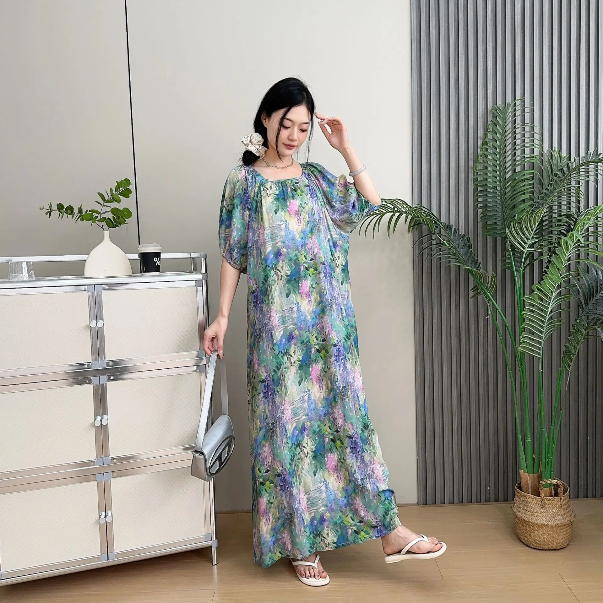 Robe mi-longue florale en Voile de coton de qualité supérieure pour femmes, taille portefeuille d'été élégante, ligne a, robes Maxi longues