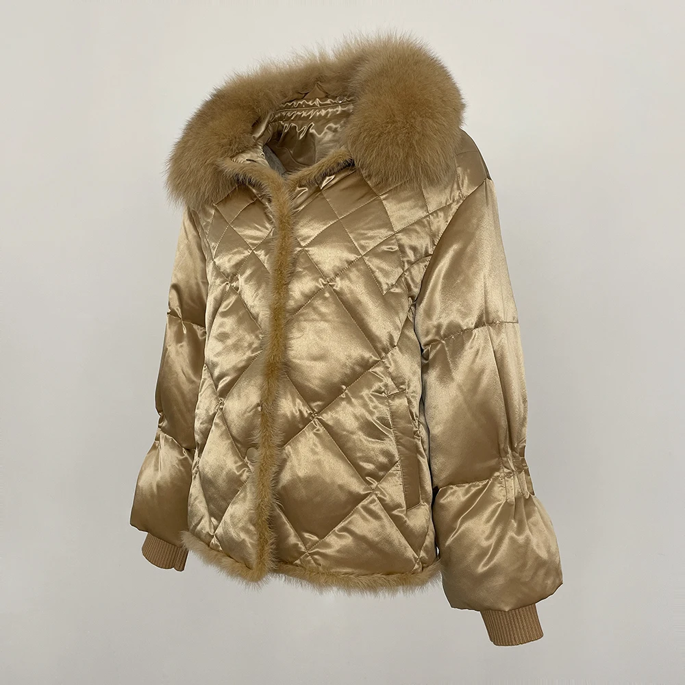 Vrouwen Nieuwe Nertsenbont Puffer Jas Echt Vossenbont Jas Herfst Winter Grote Bontkraag Korte Casual 90 Witte Eendendons Jas Warm