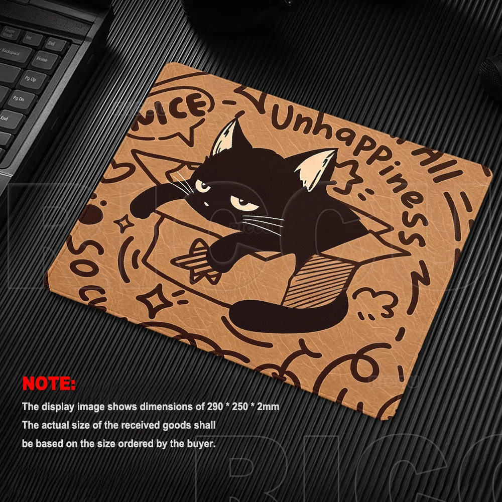 Black Cat Illustration Mouse Pad Small Office Desk Mats Computer Accessories Kawaii Anti-slip Rubber Precision Lock Edge Carpets