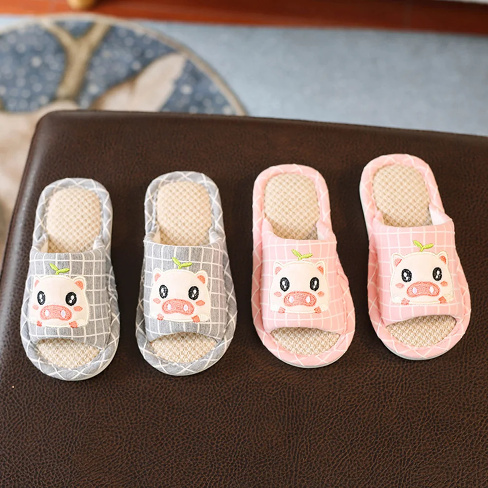 

Серые детские тапочки с рисунком свиньи, мягкая дышащая домашняя обувь, нескользящие удобные легкие детские тапочки, размер 31-32