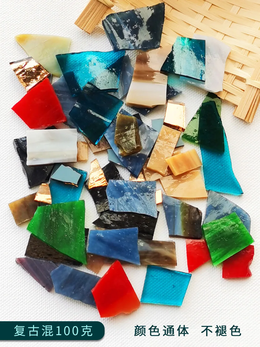 100 Grams Mica Glass Irregular Cutted Mosaic Tiles Transimitting Color System Craft Children Diy Creation Accessories