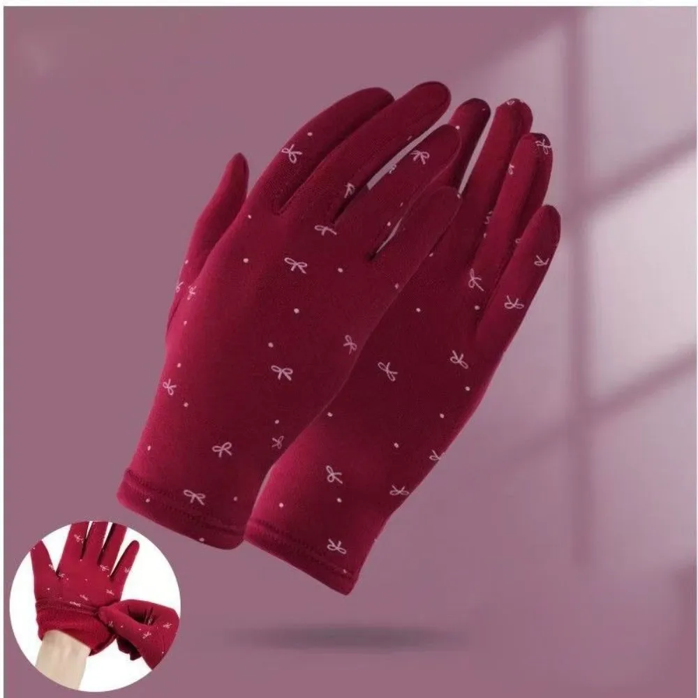 

New Bow Printed Winter Gloves Warm Full Finger Driving Mittens Coldproof Windproof Touch Screen Gloves Women