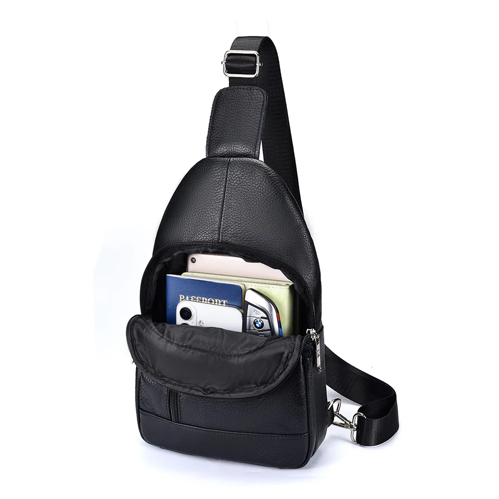 Borsa da petto da uomo in vera pelle con tracolla regolabile Borsa a tracolla portatile per pendolari da lavoro di grande capacità