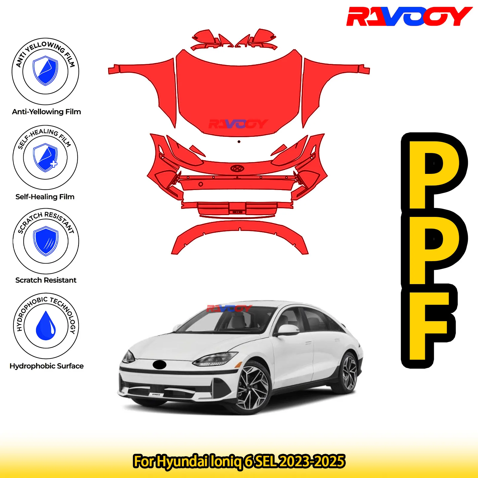 

For Hyundai loniq 6 SEL 2023-2025 Glossy Matte Black Precut front PPF Kit Paint Protection Film