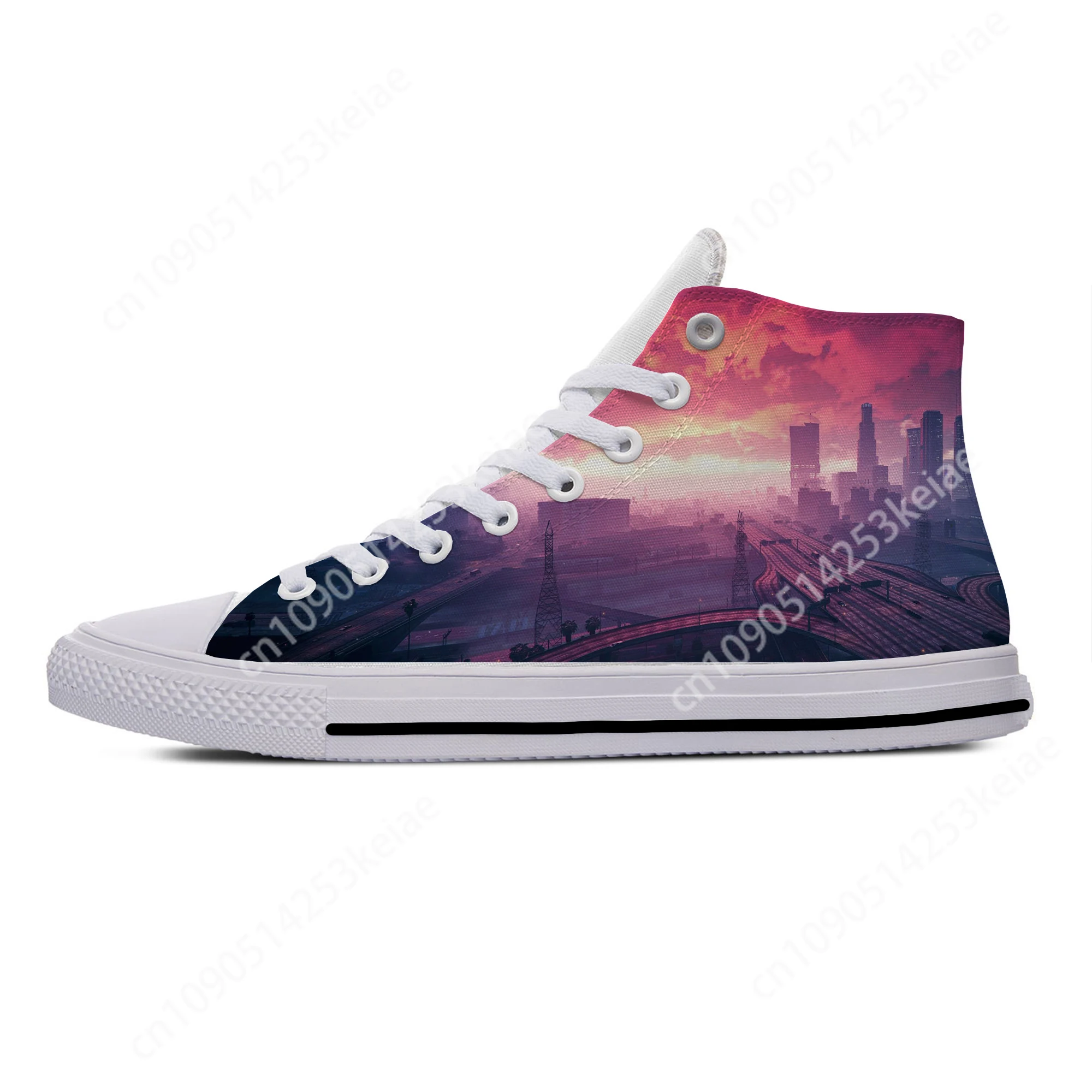 Hot Game GTA V 5 Anime Cartoon Grand Theft Auto Funny Casual Cloth Shoes High Top Lightweight Breathable Mens Womens Sneakers