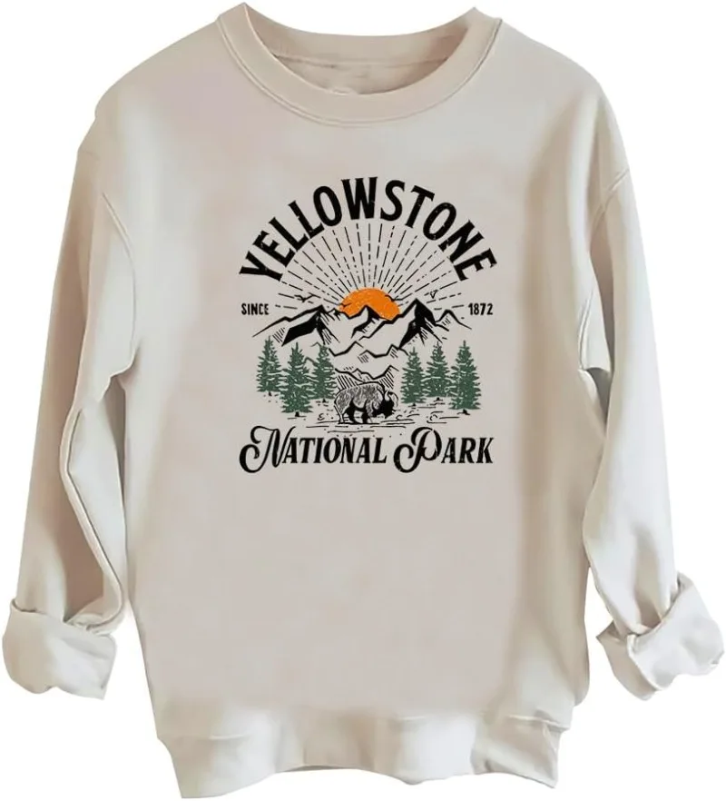 Yellowstone National Park Retro Round Neck Sweatshirt, Yellowstone National Park Shirt, Yellowstone National Park Sweatshirt
