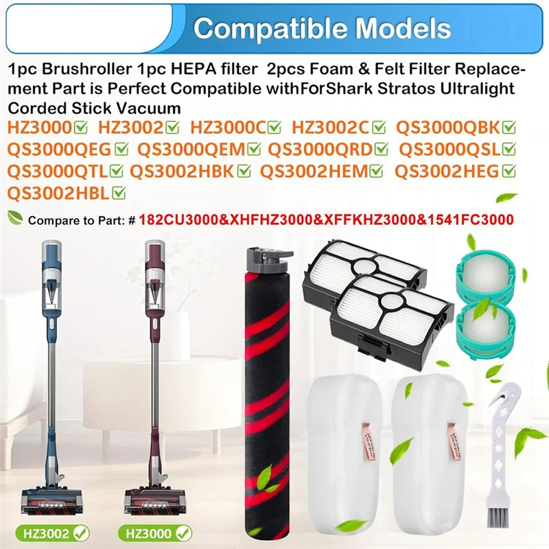 ABRB-filtro de cepillo de rodillo para Shark Stratos, palo con cable HZ3002/HZ3000/HZ3002C, accesorio de vacío, cartucho neutralizador de olores