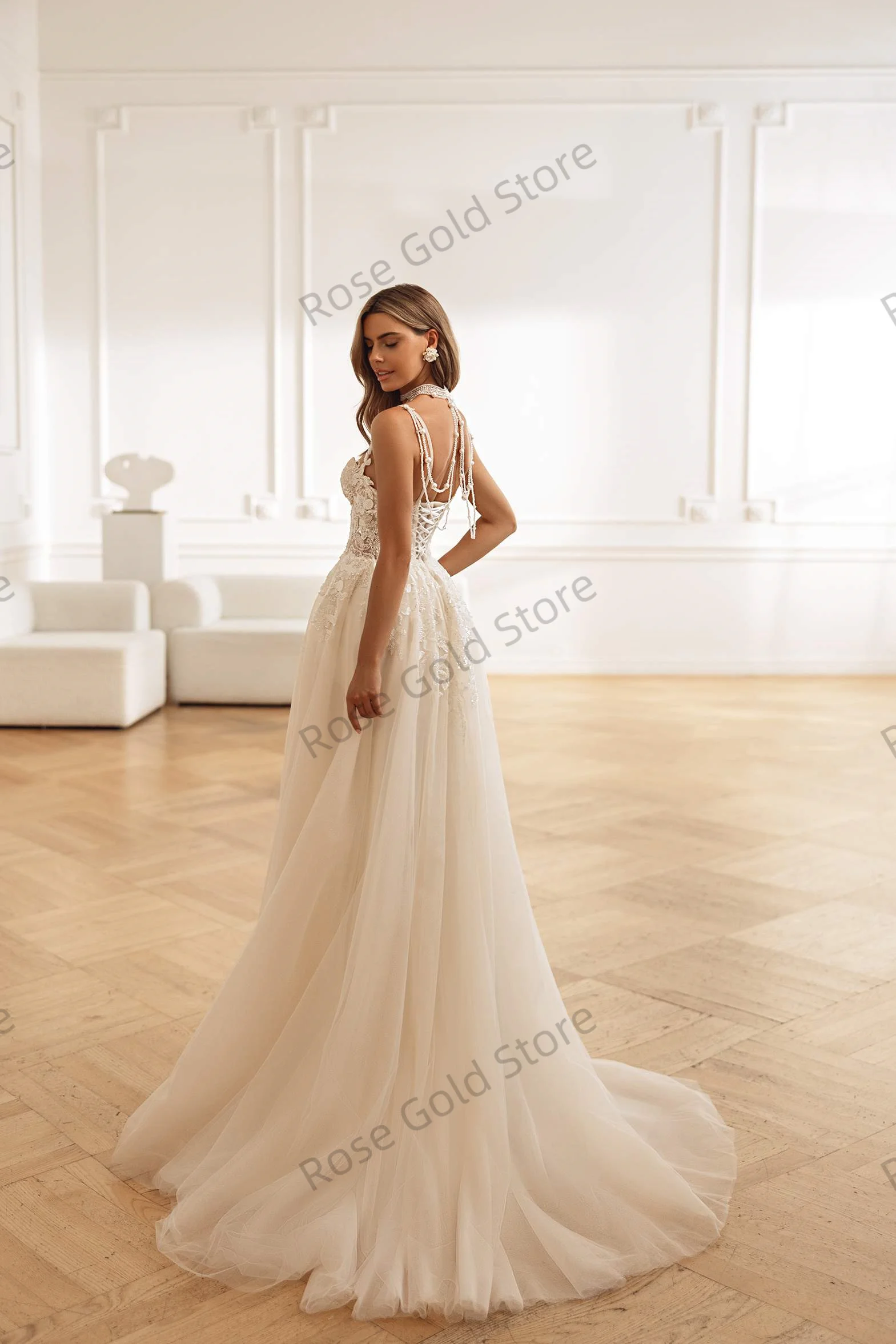 Nova linha a vestidos de casamento feminino elegante luxo rendas apliques alta baixa vestidos de novia sem costas sem mangas robes de soriee