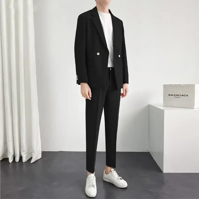 2 Piece Outfit Set Man Trends Costumes Blazer Casual Spring Autumn Full Suit for Men Jackets Ceremony Luxury Clothing Gentleman