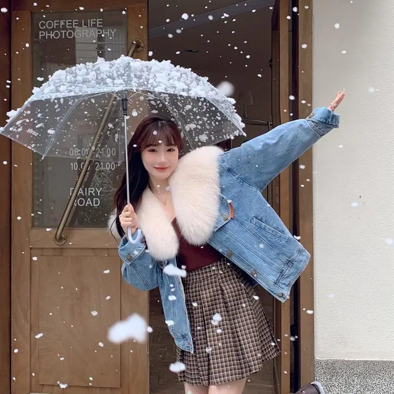 

Джинсовые пальто со стразами, женские меховые плюшевые женские осенние пояса с капюшоном, плиссированная субкультурная уличная одежда, отдых, кемпинг, простой OL