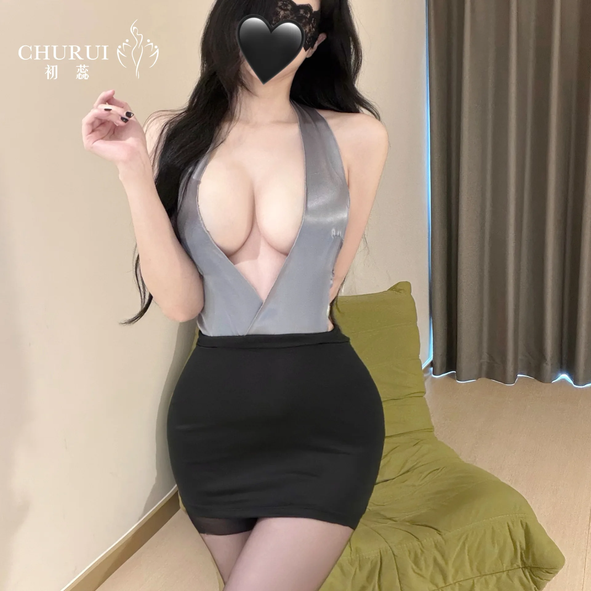 Sexy Seductive Secretary Bodycon Dress Pure Desire Deep V Uniform Dress Hanging Neck Backless Sleeveless Nightclub Dress ETVS