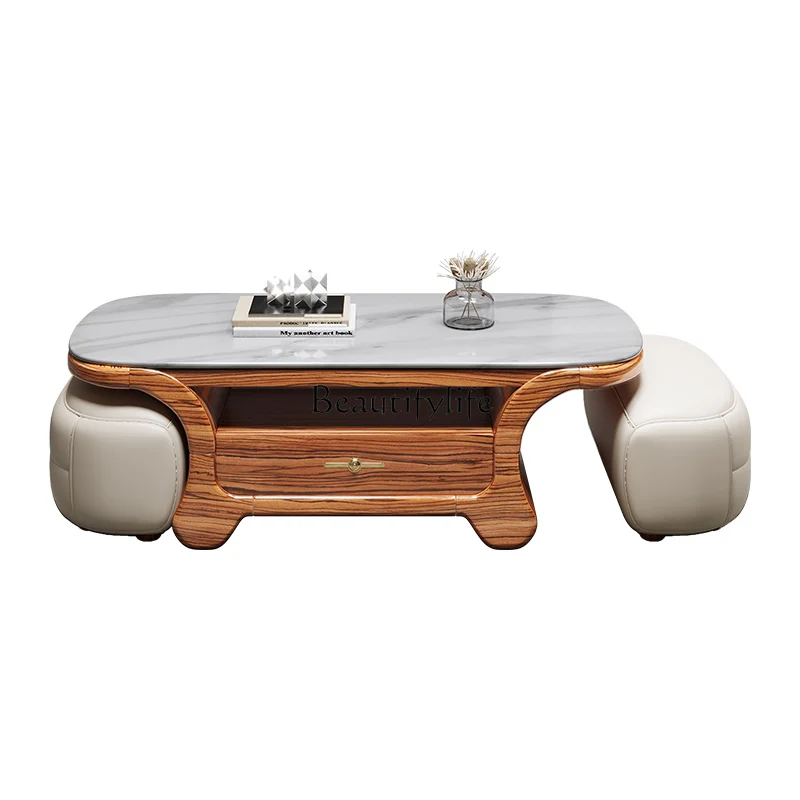 

New Chinese ebony marble coffee table TV cabinet all solid wood combination