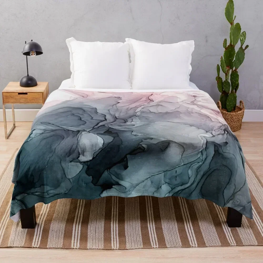 

Blush and Payne's Grey Flowing Abstract Painting Throw Blanket Soft Plush Blanket as Housewarming Gift