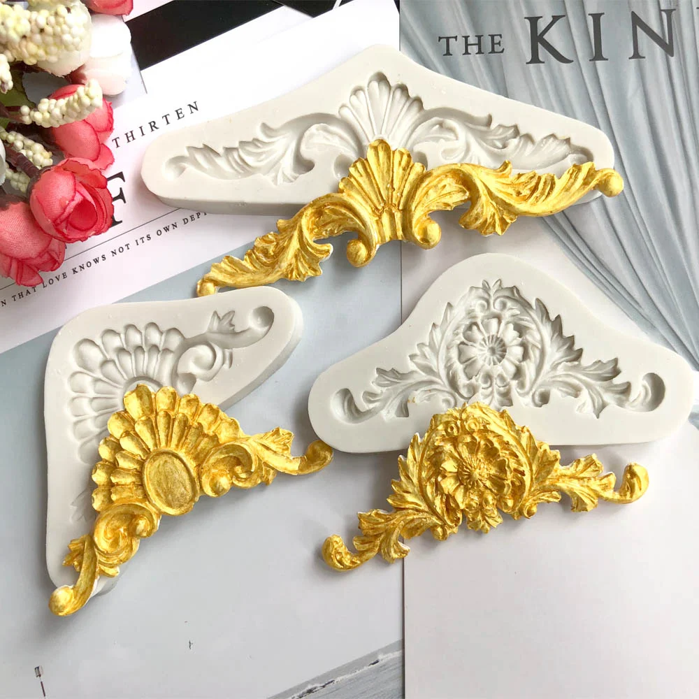 European Retro Lace Shape Silicone Mold Kitchen DIY Fondant Cake Baking Tool Lace Polymer Clay Plaster Decoration Chocolate Mold