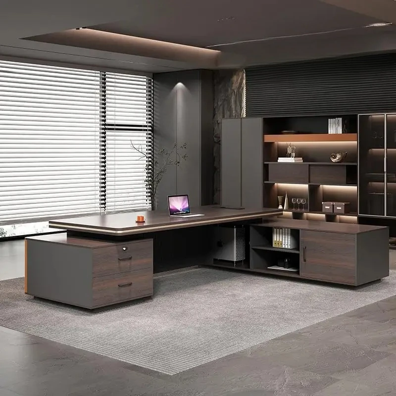 A Boss desk high-end light luxury President  large class desk single simple supervisor  double cabinet office desk