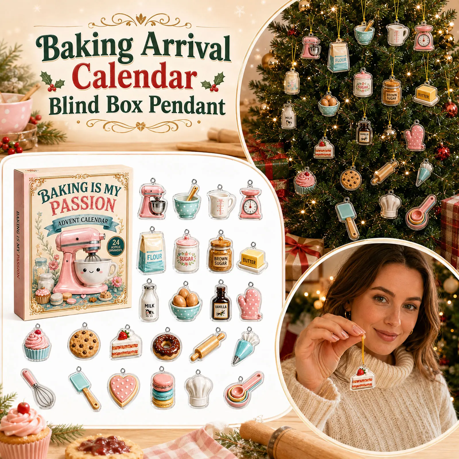 Baking Is My Passion Advent Calendars 24-Day Festive Countdown, Acrylic Charms Blind Box for Happy Birthday Party Gifts - view 2