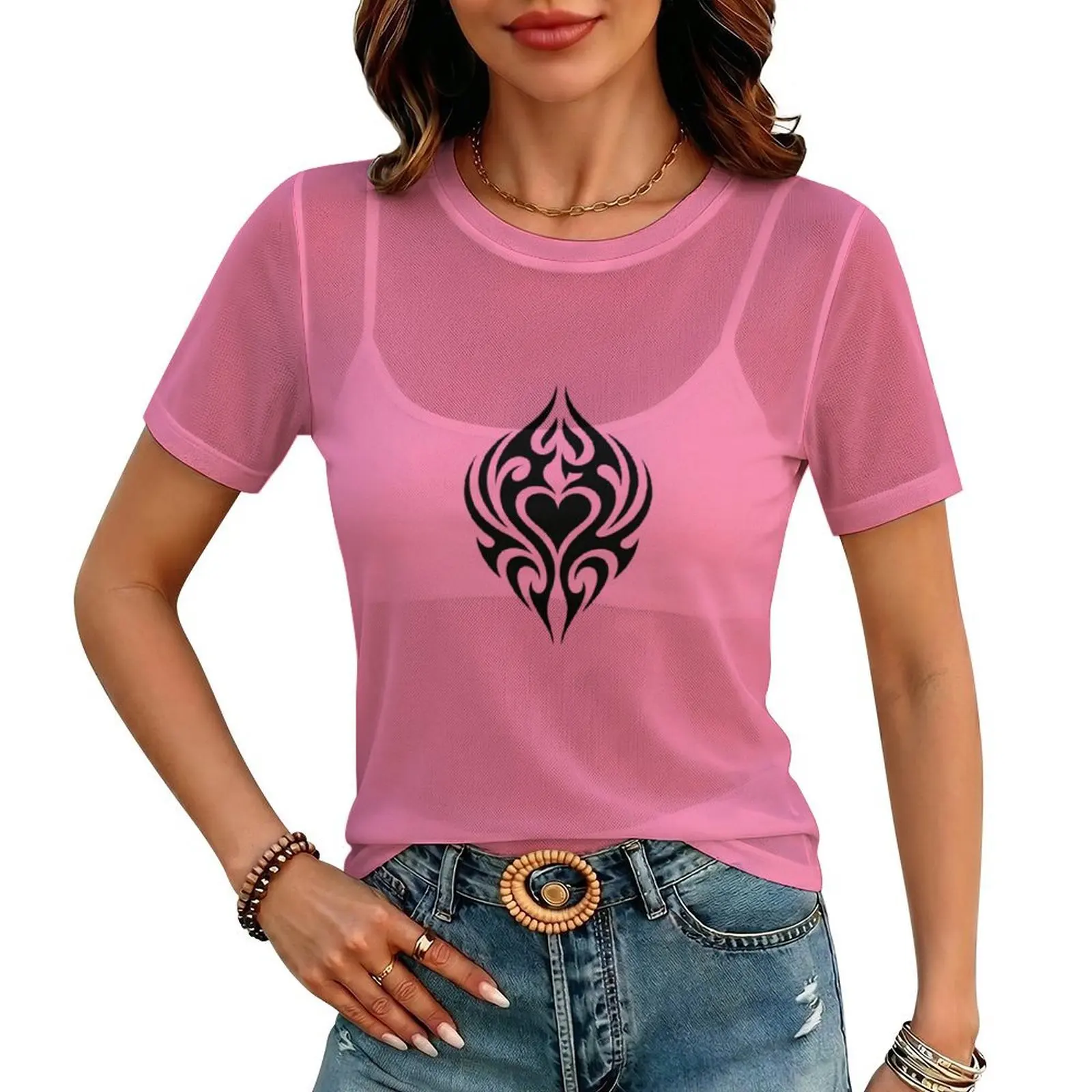 Women's Transparent Sexy Mesh Top Short Sleeve T-Shirt Women's Short Sleeve Casual Clubwear Party