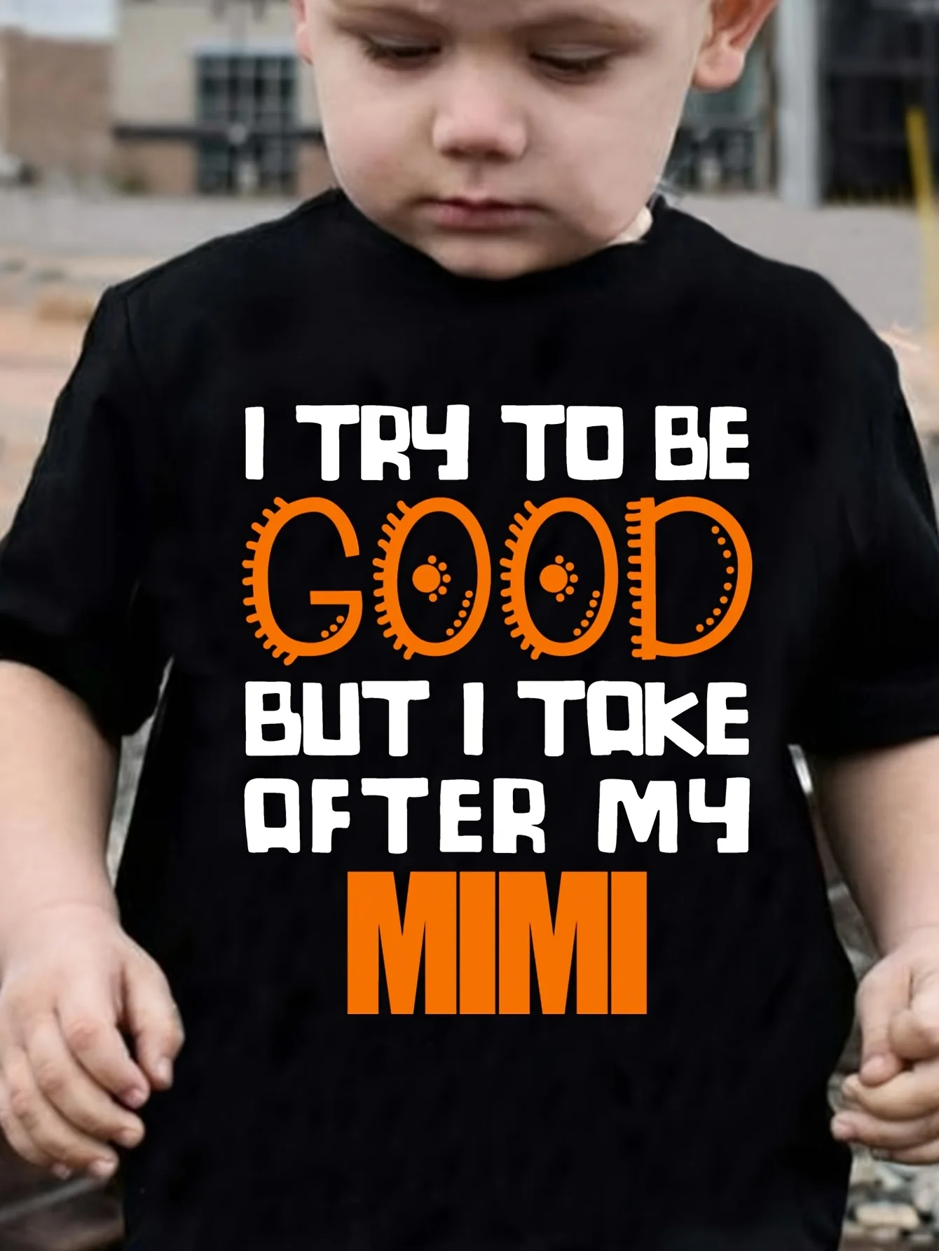 Boy I TRY TO BE GOOD BUT I TAKE AFTER MY MIMI Simple Letter Printed T-shirt Creative Parent Child Spring/Summer Short Sleeve
