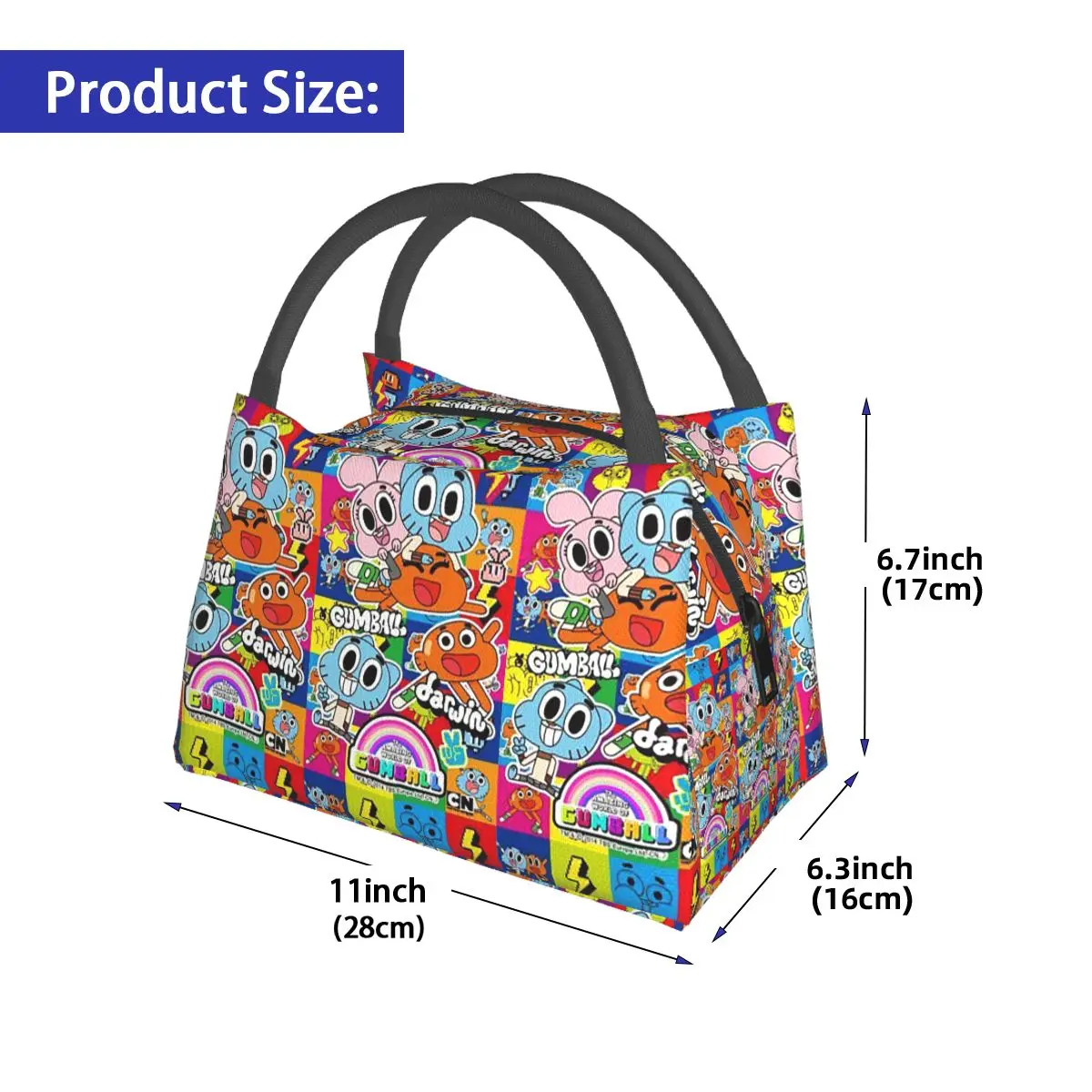 The Amazing World Of Gumball Insulated Lunch Bag for School Bento Storage Food Boxes Container Cooler Thermal Lunch Box Tote