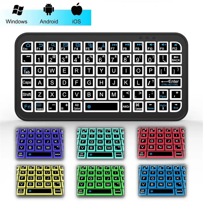 Teclado sem fio bluetooth 5.2 para tablet android ios windows teclado retroiluminado inglês 5 polegadas mini teclado recarregável
