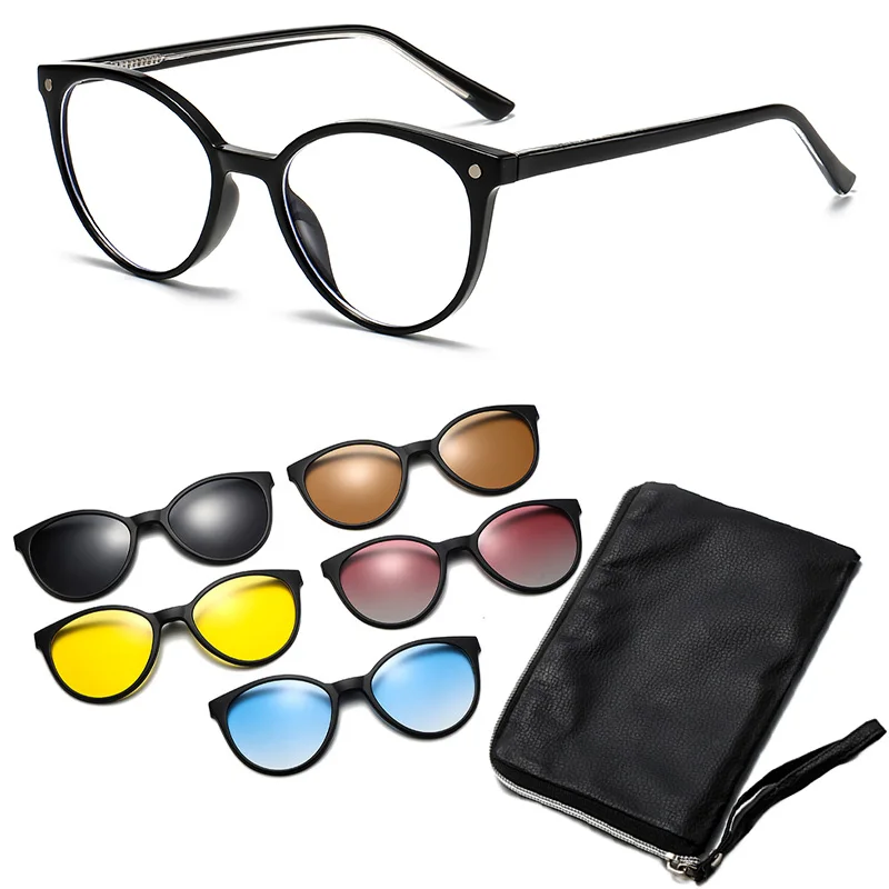 KUNKKA Magnet Clip on Sunglasses Cat Eye Women Polarized Gray TR90 Frame Custom Prescription Female Myopia Glasses New CT1207T5