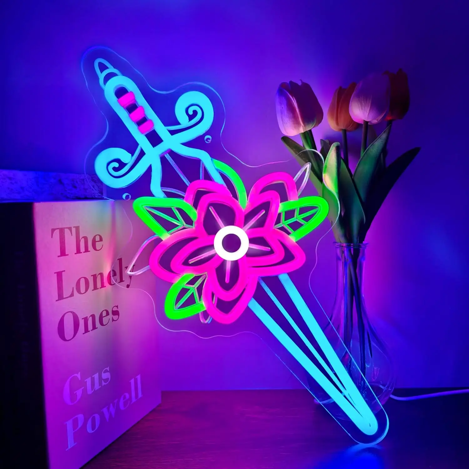 

3D Carved Floral Épée Neon Sign 5V USB Dimmable LED Neon Light for Tattoo Parlor Pub Game Room Bedroom Party Decor Gift