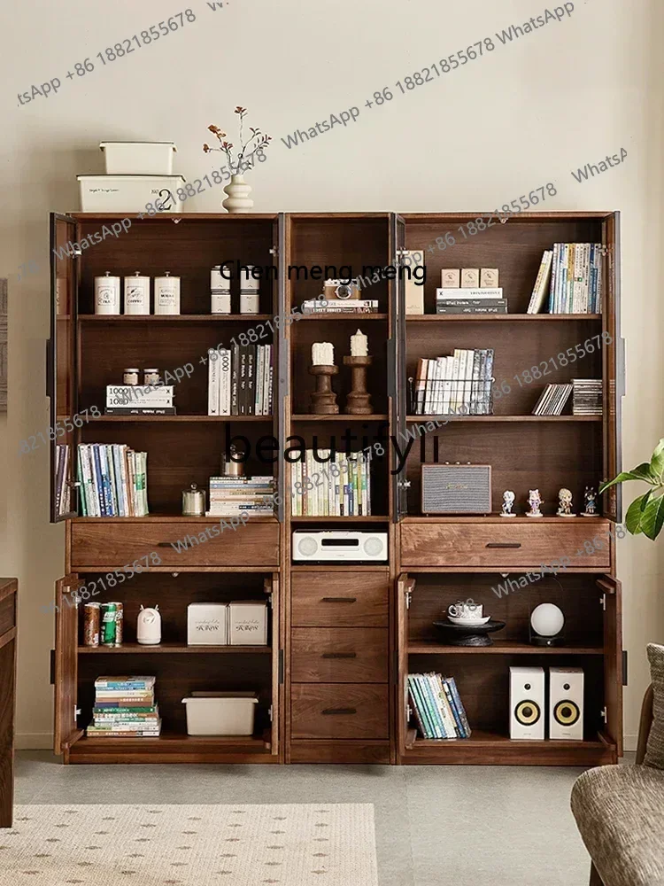 

D178 North American black walnut bookcase combination Nordic simple solid wood floor-to-ceiling bookshelf locker