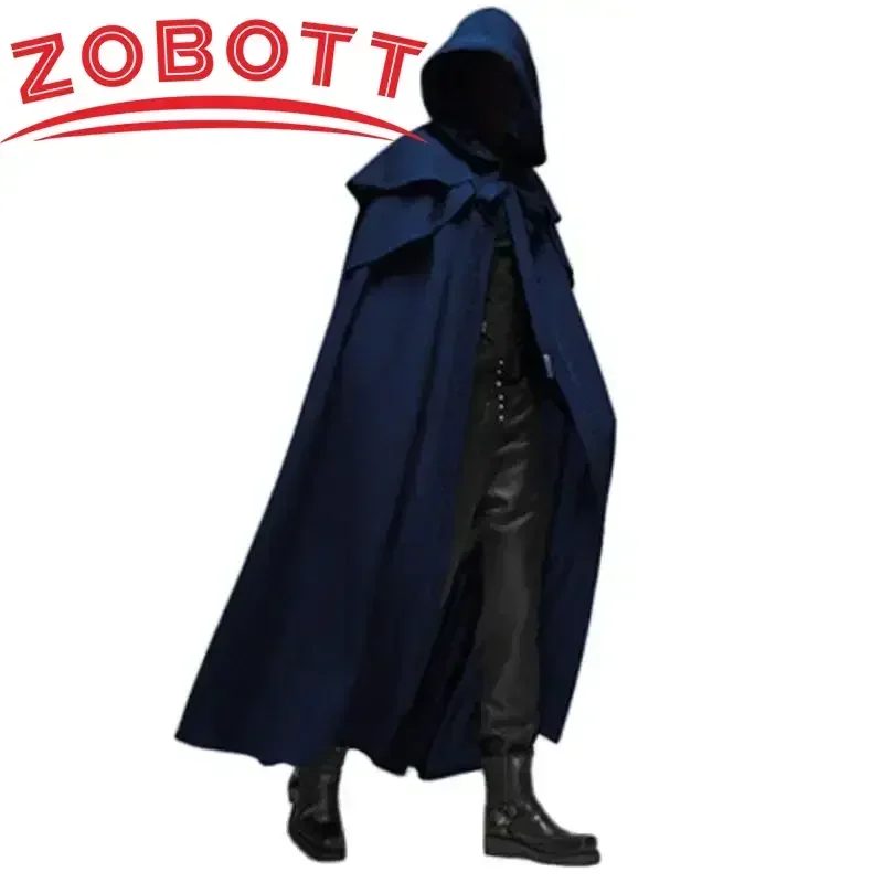 Disfraz Retro Medieval para hombre, capa, abrigos, gabardina a prueba de viento, capa larga elegante de invierno, Poncho gótico para hombre, monje, Cosplay de Halloween
