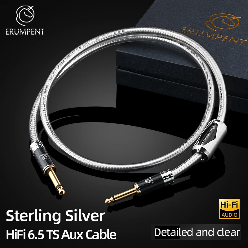 ERUMPENT 6.5mm TS Aux Cable HiFi Sterling Silver 1/4 Inch Mono Audio Wire Male to Male Cable for Guitar Amplifier