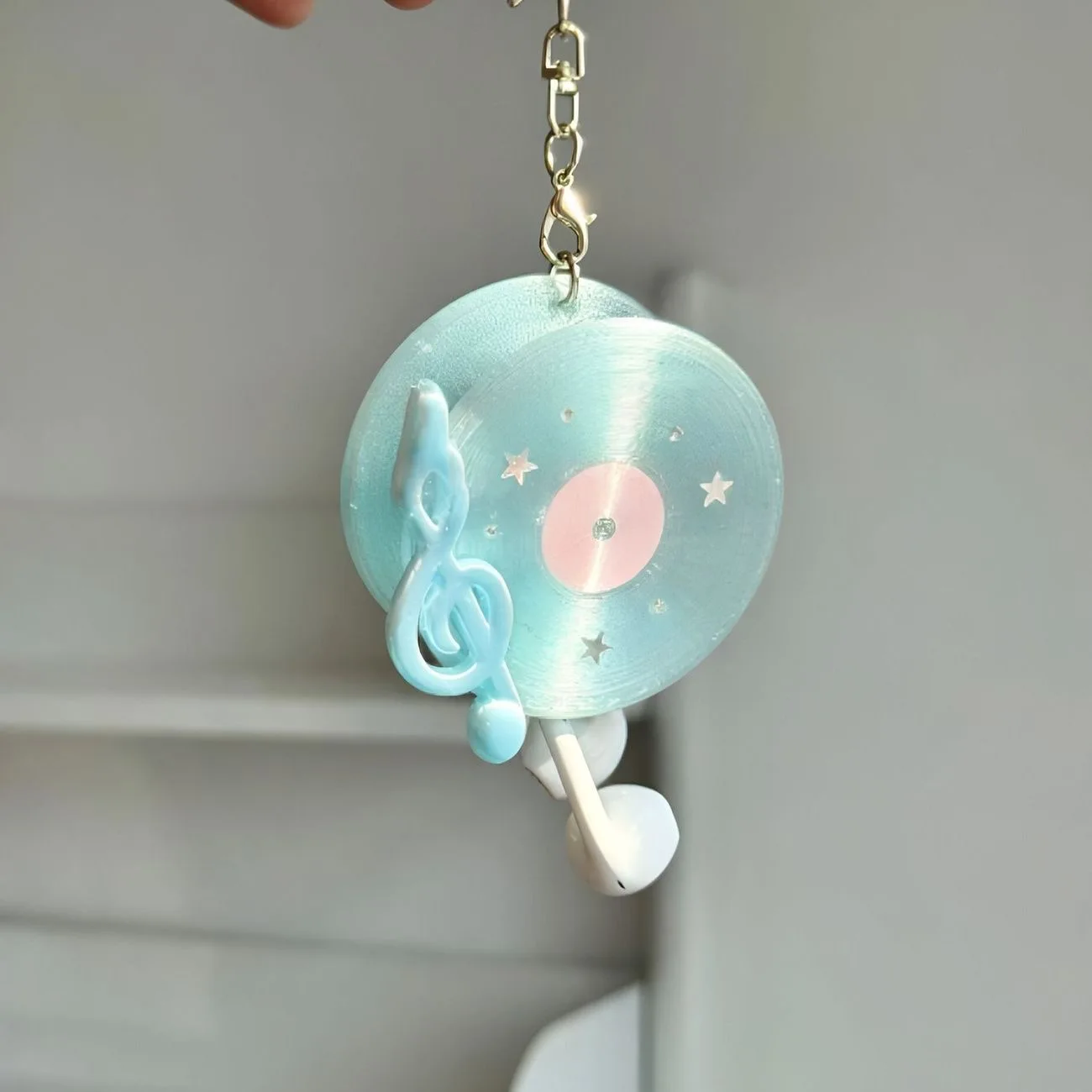 Summer Mint Pearl White Record Wired Earphone Organizer 3D Printed Cute Pendant Home Organization Cable Management Holder