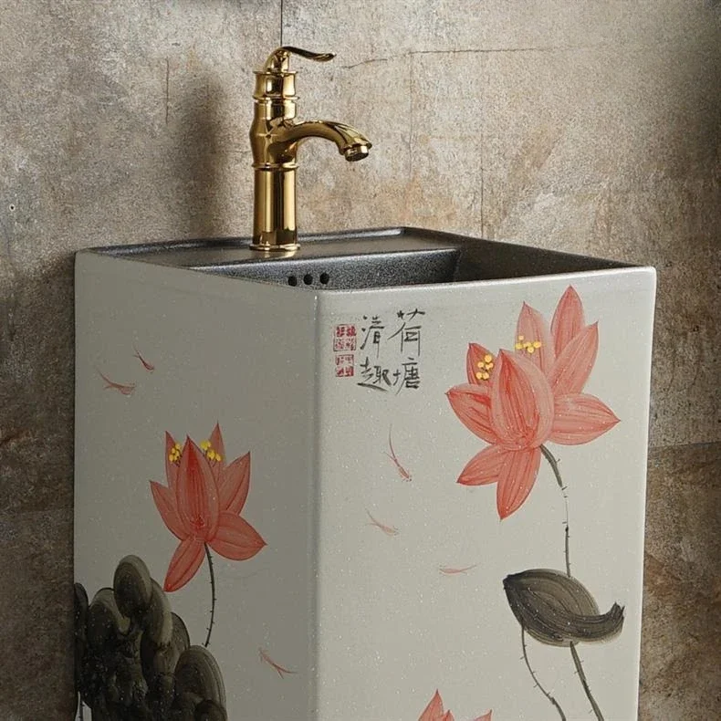 Column outdoor balcony courtyard sink sink sink, retro square small apartment, art basin integrated