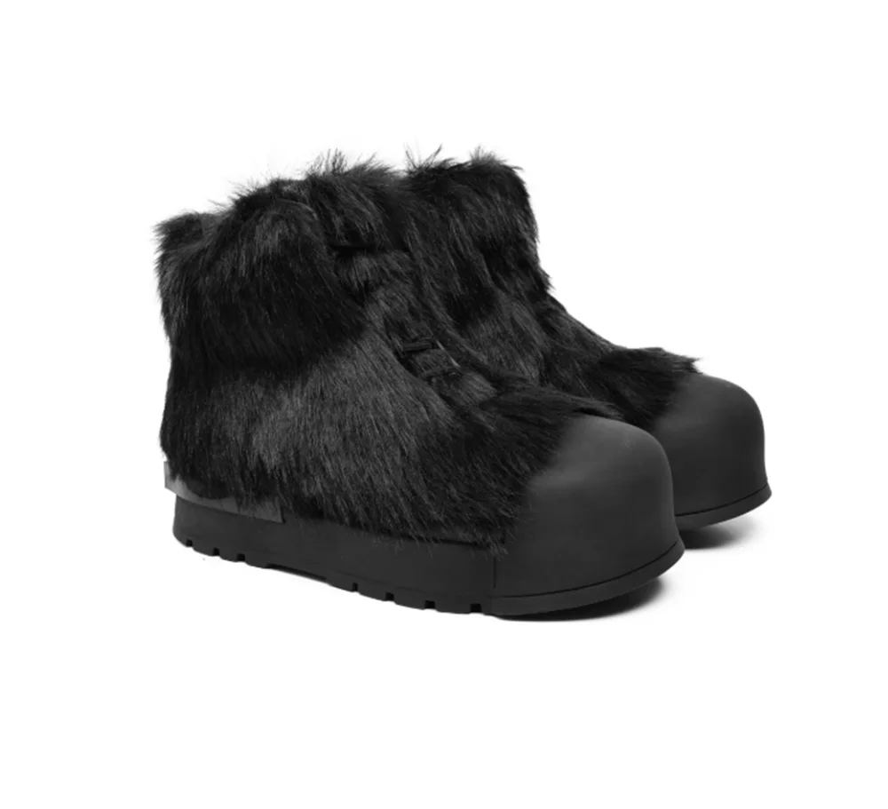 الذئب الرمادي فو الفراء حذاء من الجلد مكتنزة كريم منصة وحيد عالية أعلى عدم المتابعة جولة تو موضة شتاء دافئ في الهواء الطلق حذاء كاجوال