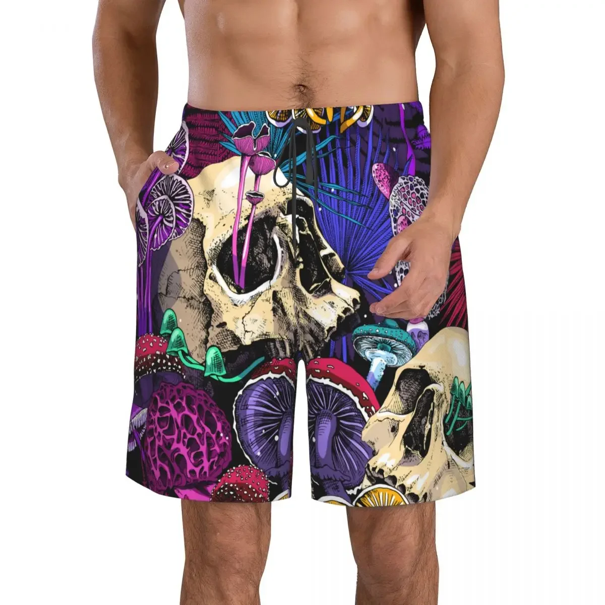 Bañador transpirable de secado rápido para hombre, pantalones cortos de playa con setas y Calaveras psicodélicas para correr, entrenar y surfear, Verano