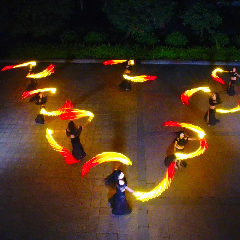 Belly Dance Accessories Led Silk Fan Veil With 180cm Long Red and Yellow LED Dance Fan Practice and Stage Performance